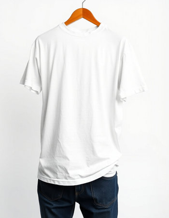 Men's blank white t-shirt on hanger on white background