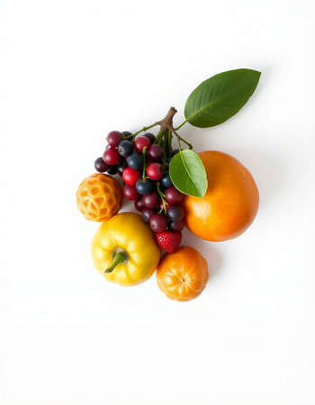 Fresh fruits and vegetables isolated on white background. Healthy food concept.の写真素材