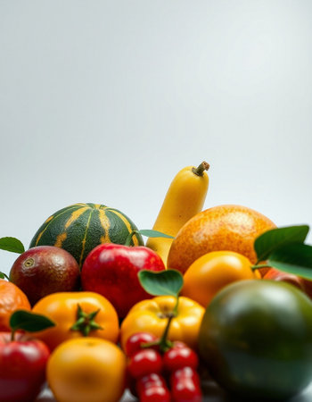 Fresh fruits and vegetables isolated on white background. Selective focus.の写真素材