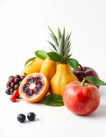 Fruits and berries on a white background. Healthy food concept.の写真素材