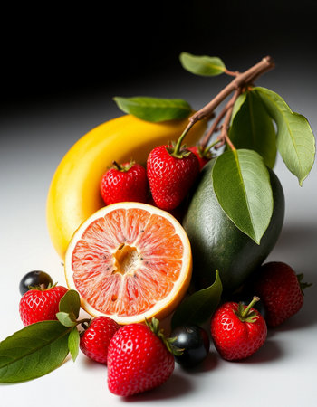 Fresh fruits on a white background. Selective focus. Toned.の写真素材