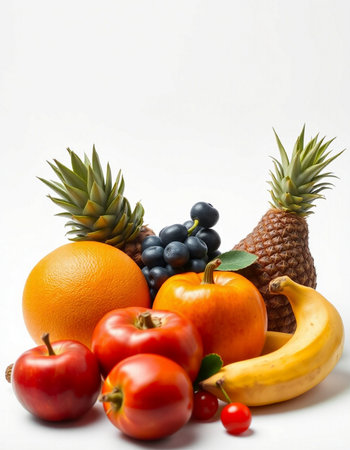 Fruits and vegetables on a white background. Healthy food concept.の写真素材