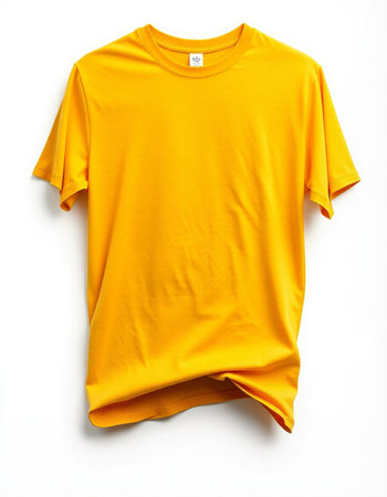 Yellow t-shirt isolated on white background. Clipping path included.の写真素材