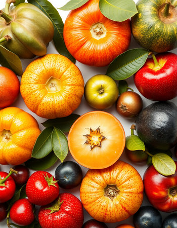 Fruits and vegetables background. Healthy food concept. Top view.の写真素材