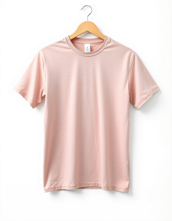 pink t-shirt on hanger isolated on white background.の写真素材