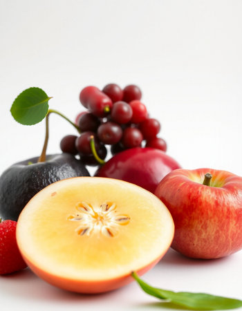 Fruits isolated on a white background. Healthy eating concept. Copy space.の写真素材
