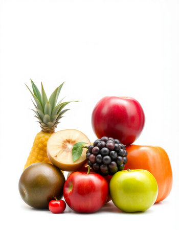 Fruits and vegetables isolated on a white background. Healthy food.の写真素材