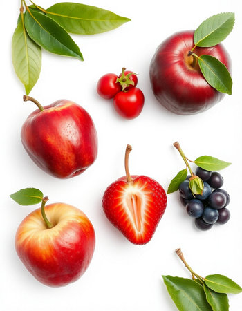 collection of fresh fruits and berries isolated on white background.の写真素材