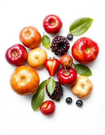 Fruits and berries on a white background. Healthy food concept.