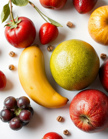 Fruits and vegetables on a white background. Healthy eating concept.