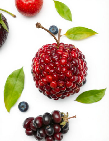Blackberry, raspberry, blueberry and blackberry on white background
