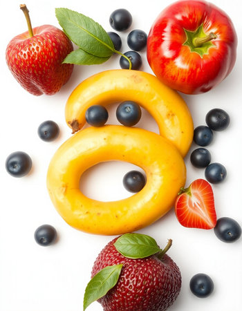 Fruit and berry composition isolated on white background. Healthy food concept.の写真素材