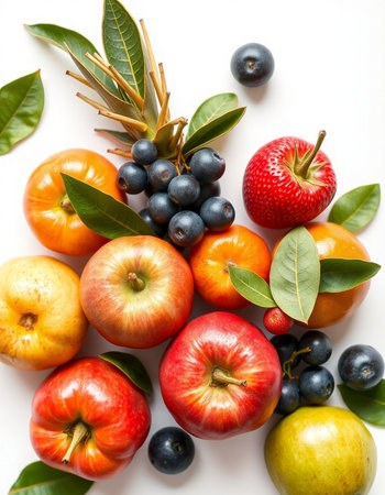 Fruits and berries on a white background. Healthy food concept.の写真素材