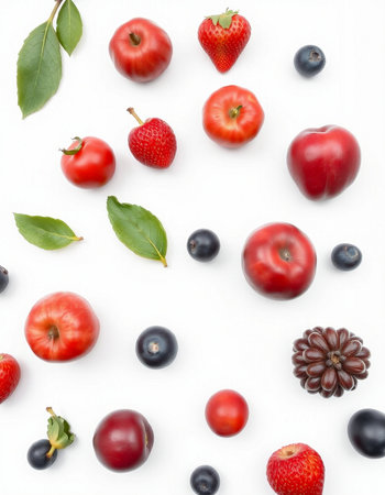Mix of fresh berries on white background. Flat lay, top viewの写真素材