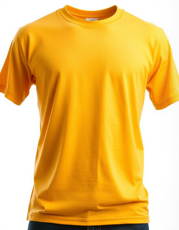 yellow t-shirt on a mannequin isolated on white backgroundの写真素材