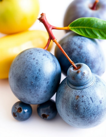 Fresh plums on a white background. Selective focus.の写真素材