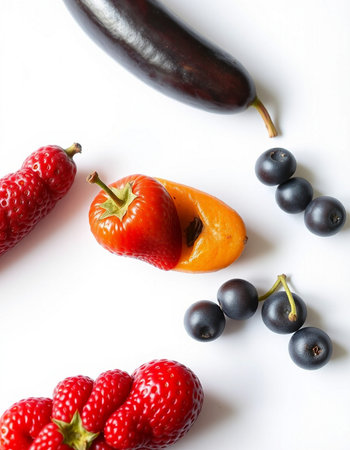 Fruits and berries on a white background. Healthy food concept.の写真素材