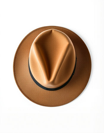 Brown hat isolated on white background with clipping path. Top view.の写真素材