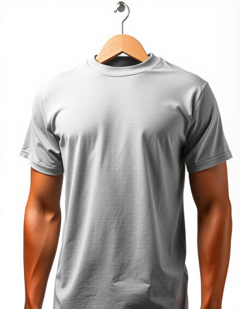 Men's t-shirt on a hanger on a white backgroundの写真素材