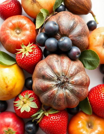 Fruits and berries background. Healthy food concept. Top view.の写真素材