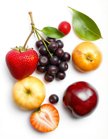 Fruits and berries on a white background. Isolation. Shallow DOF.の写真素材