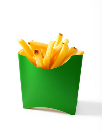French fries in a green box on a white background. Isolatedの写真素材