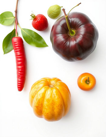 Fresh fruits and vegetables isolated on white background. Healthy food concept.の写真素材