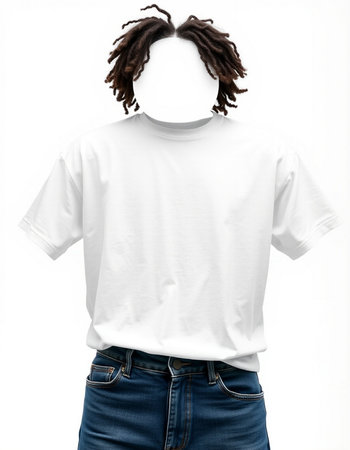 Men's t-shirt with dreadlocks on a white background.の写真素材