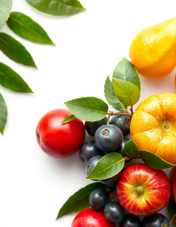 Fresh fruits and berries isolated on white background. Healthy food concept.の写真素材