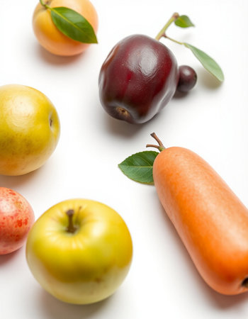 Fruits and vegetables on a white background. Healthy food concept.の写真素材