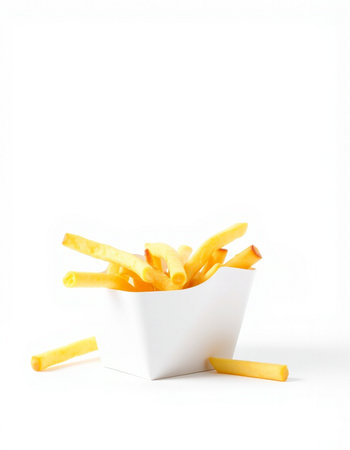 French fries in a white bowl on a white background. Isolatedの写真素材