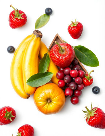 fresh fruits and berries isolated on white background. Healthy food concept.の写真素材