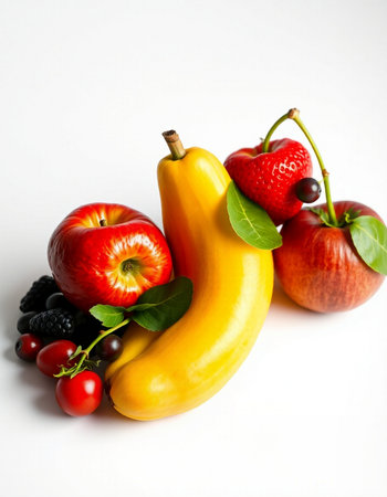 Fruits and vegetables isolated on white background. Healthy eating concept.の写真素材