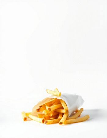 French fries in plastic container on white background.の写真素材