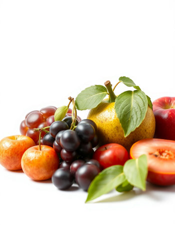 Fruits and vegetables isolated on white background. Healthy food concept.の写真素材