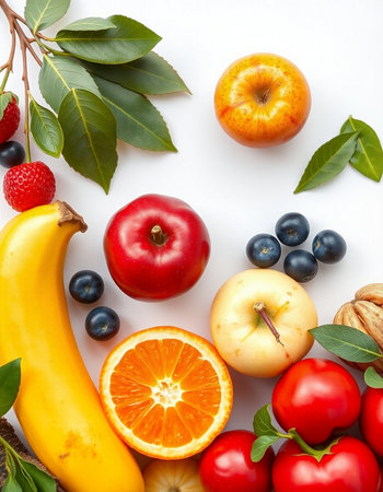 Fruits and vegetables on a white background. Healthy food concept.の写真素材
