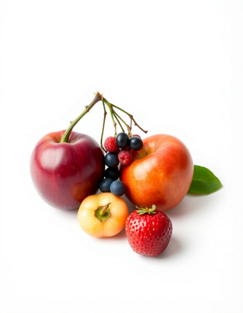 Fruits on a white background. Berries on a white background.の写真素材