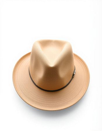 Beige hat isolated on white background with clipping path. Top view.の写真素材