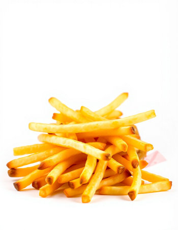 French fries isolated on white background with clipping path. Selective focus.