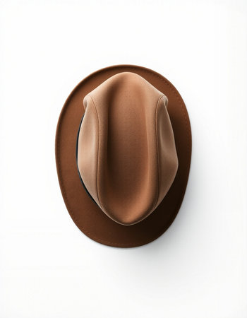 Top view of brown hat isolated on white background with clipping path.の写真素材