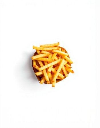 French fries isolated on white background. Top view. Flat lay.