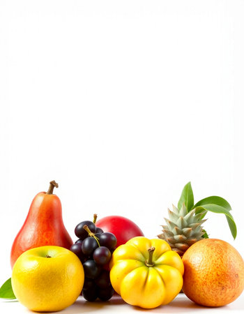 Fruits and vegetables isolated on white background with copy space for textの写真素材