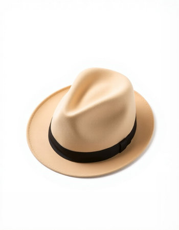 Beige hat isolated on white background with clipping path. Top view.の写真素材