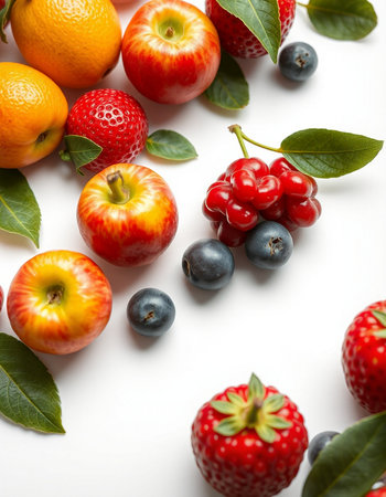 Fruits and berries on a white background, close-up.の写真素材