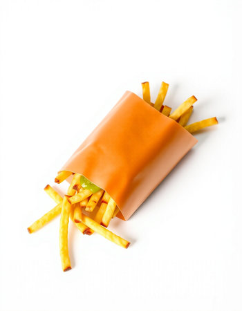 French fries in paper bag isolated on white background. Top view.の写真素材