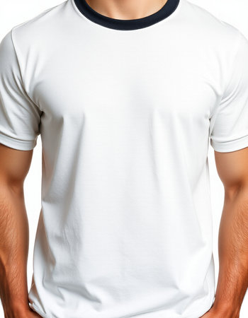 White blank t-shirt template on male body isolated on white backgroundの写真素材
