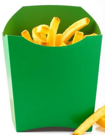 French fries in a green box on a white background. Isolatedの写真素材