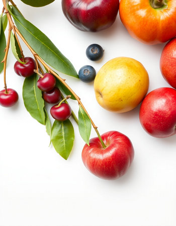 Fruits and vegetables on a white background. Healthy food concept.の写真素材