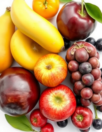 Fruits and vegetables isolated on a white background. Healthy food.の写真素材