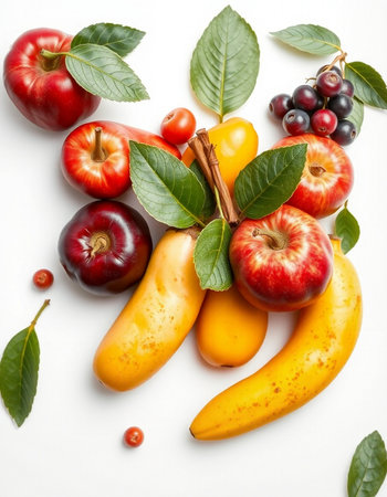Fruits and vegetables on a white background. Healthy food concept.の写真素材